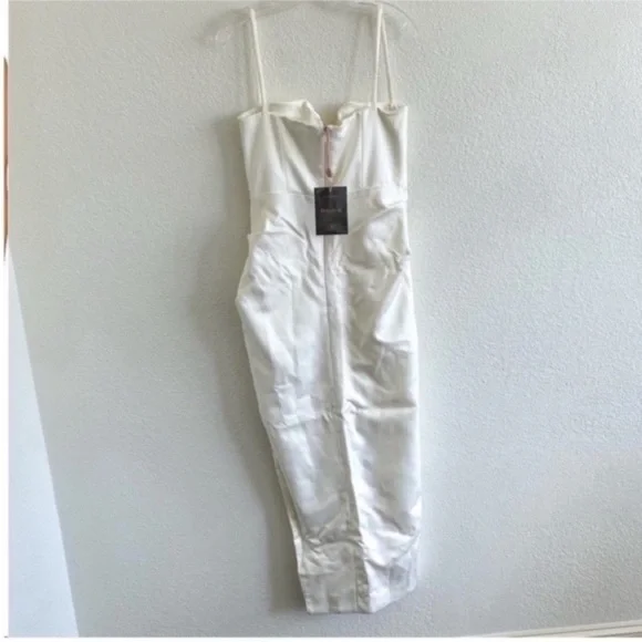 House Of CB Flora Satin Pleated Corset Midi Dress Ivory NWT - Picture 5 of 12